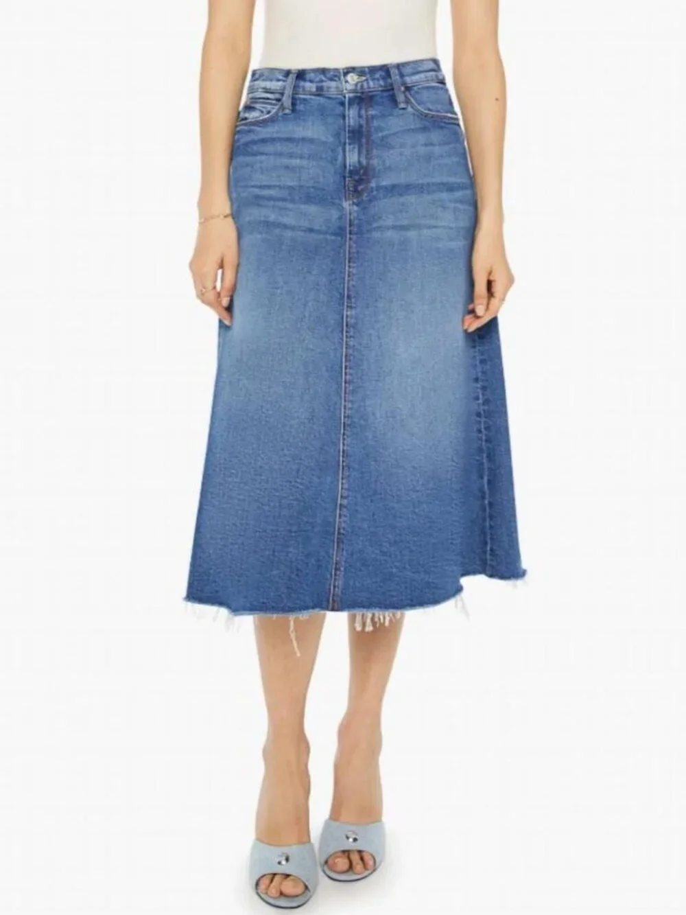 Mother Women's The Circle Midi Fray Skirt Size 25 in Dream Team Color - Picture 2 of 8